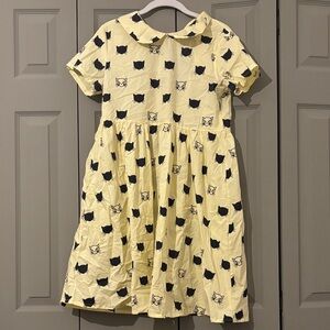 Charming Yellow Kids Dress with Cat Print